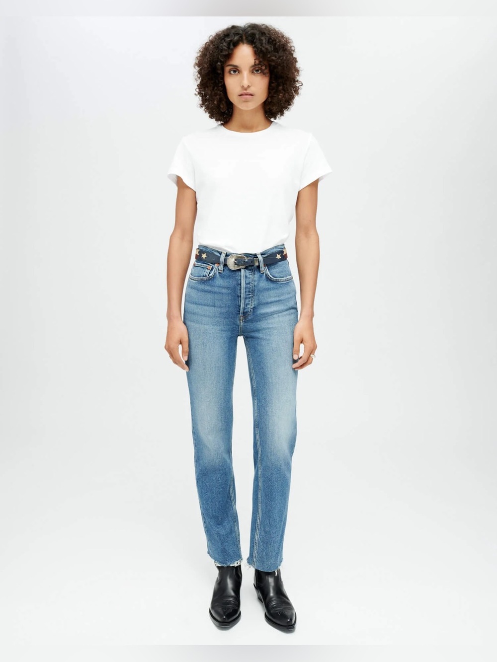Re/Done High-Rise 70’s Stovepipe Straight Jeans in Light Blue Wash 27